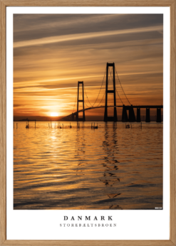 Danmark Storebæltsbroen Solnedgang Plakat
