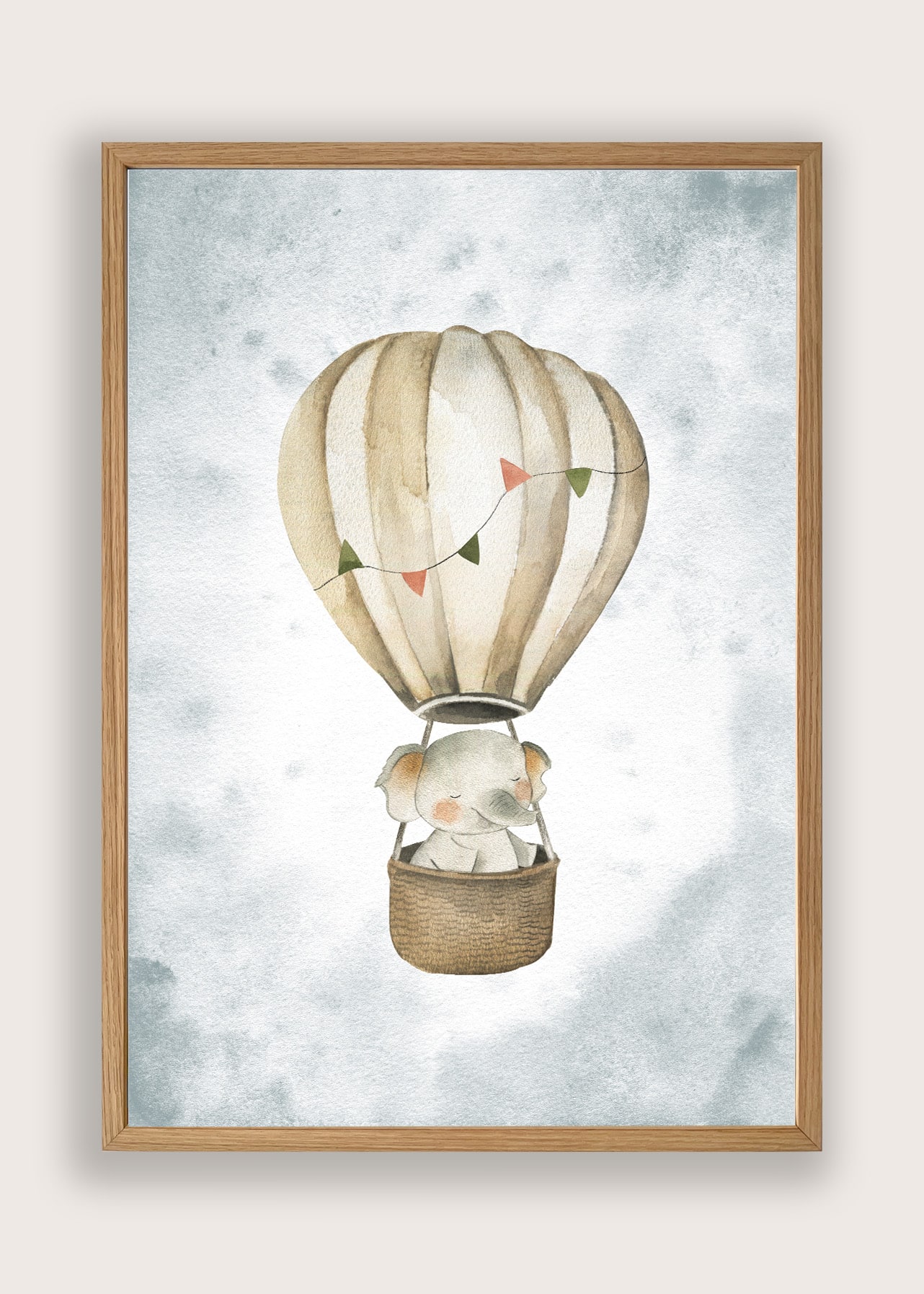 Elefant I Luftballon Grå Baggrund Plakat
