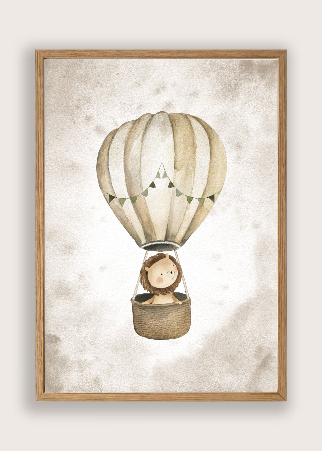 Løve I Luftballon Beige Baggrund Plakat