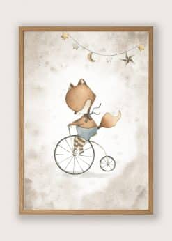 Ræv På Cykel Beige Baggrund Plakat