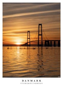 Danmark Storebæltsbroen Solnedgang Plakat
